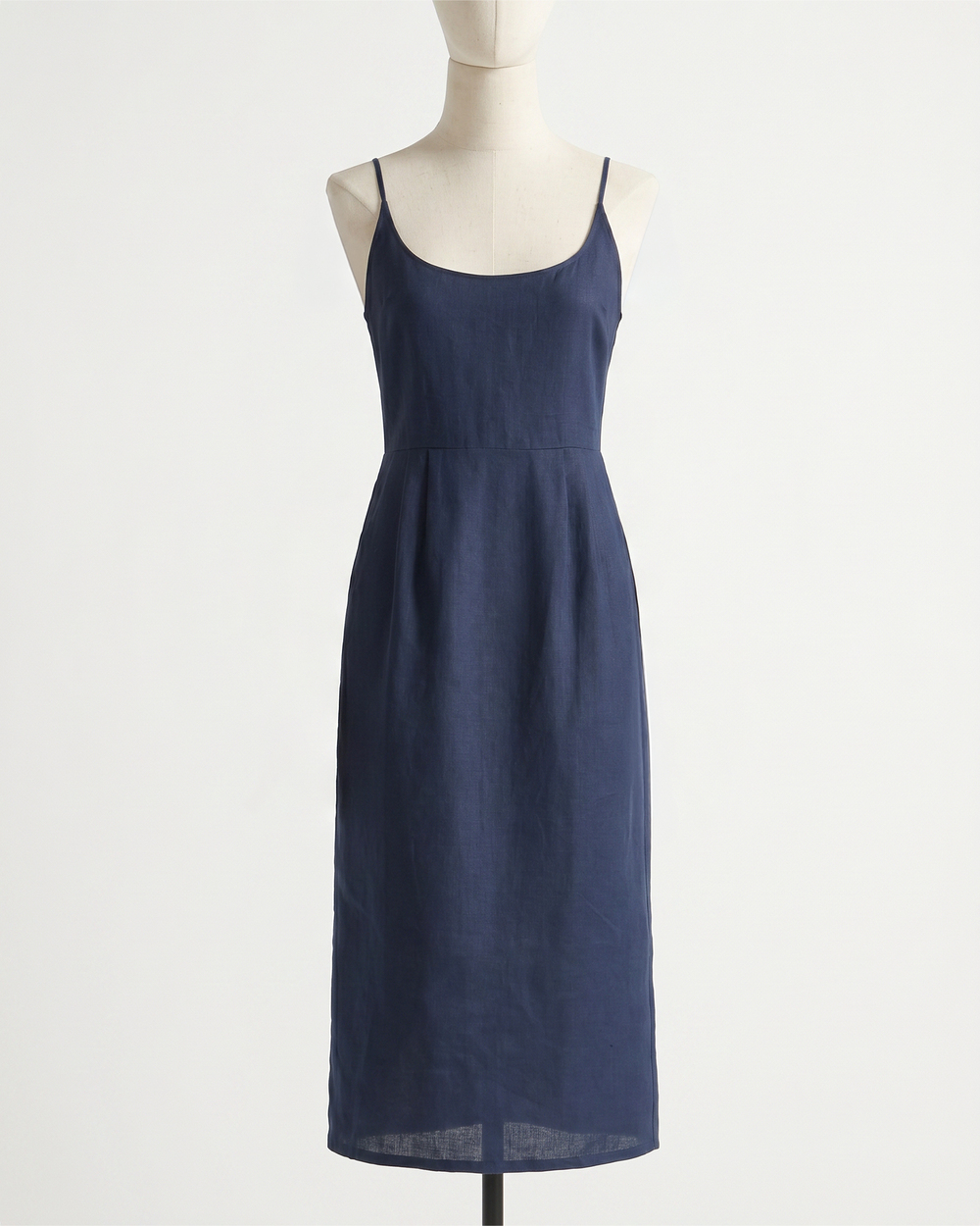 100% European Linen Scoop Neck Midi Dress